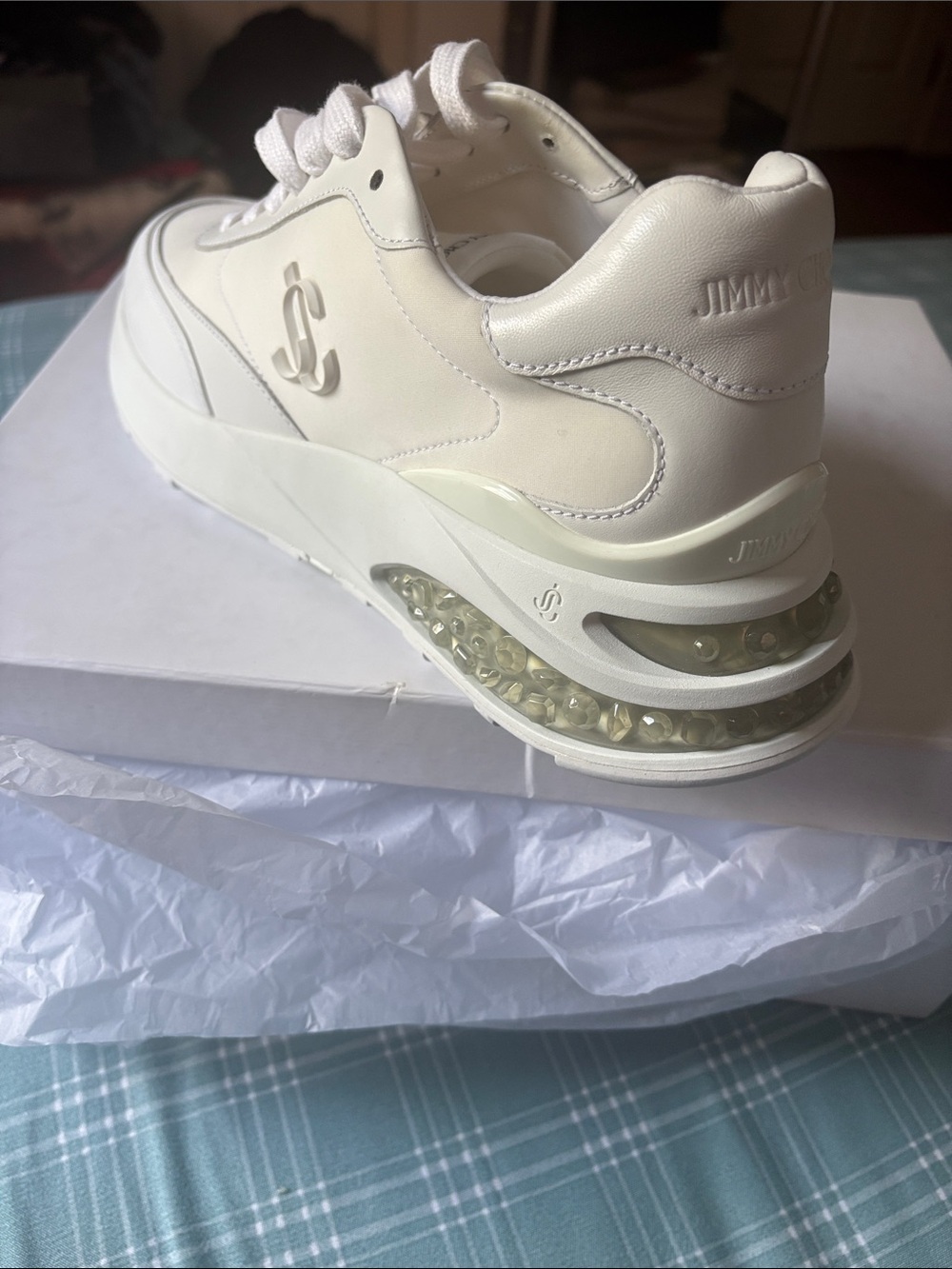 Jimmy Choo Cream Leather Platform Sneaker with Air Bubble Sole